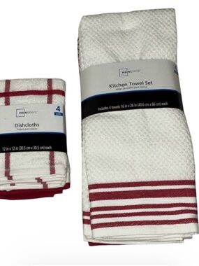 NWT Mainstays Red and White Dishcloth/Towel set.